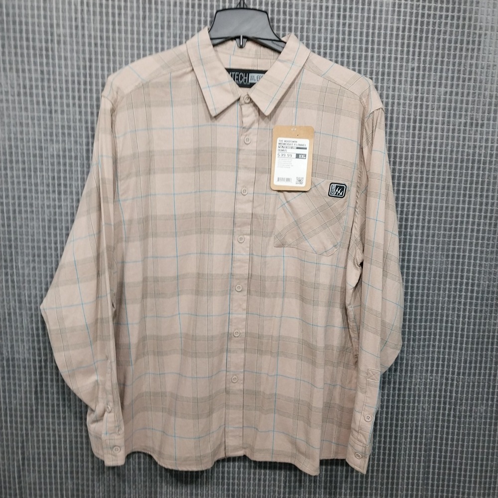 Fintech Mens Flannel Shirt The Woodsman Midweight Plaid XXL Humus Tan